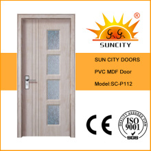 Glass Insert MDF Strips Wooden PVC Swing Door (SC-P112)